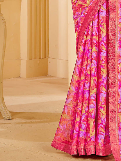 Pink Sungudi Chiffon Printed Saree