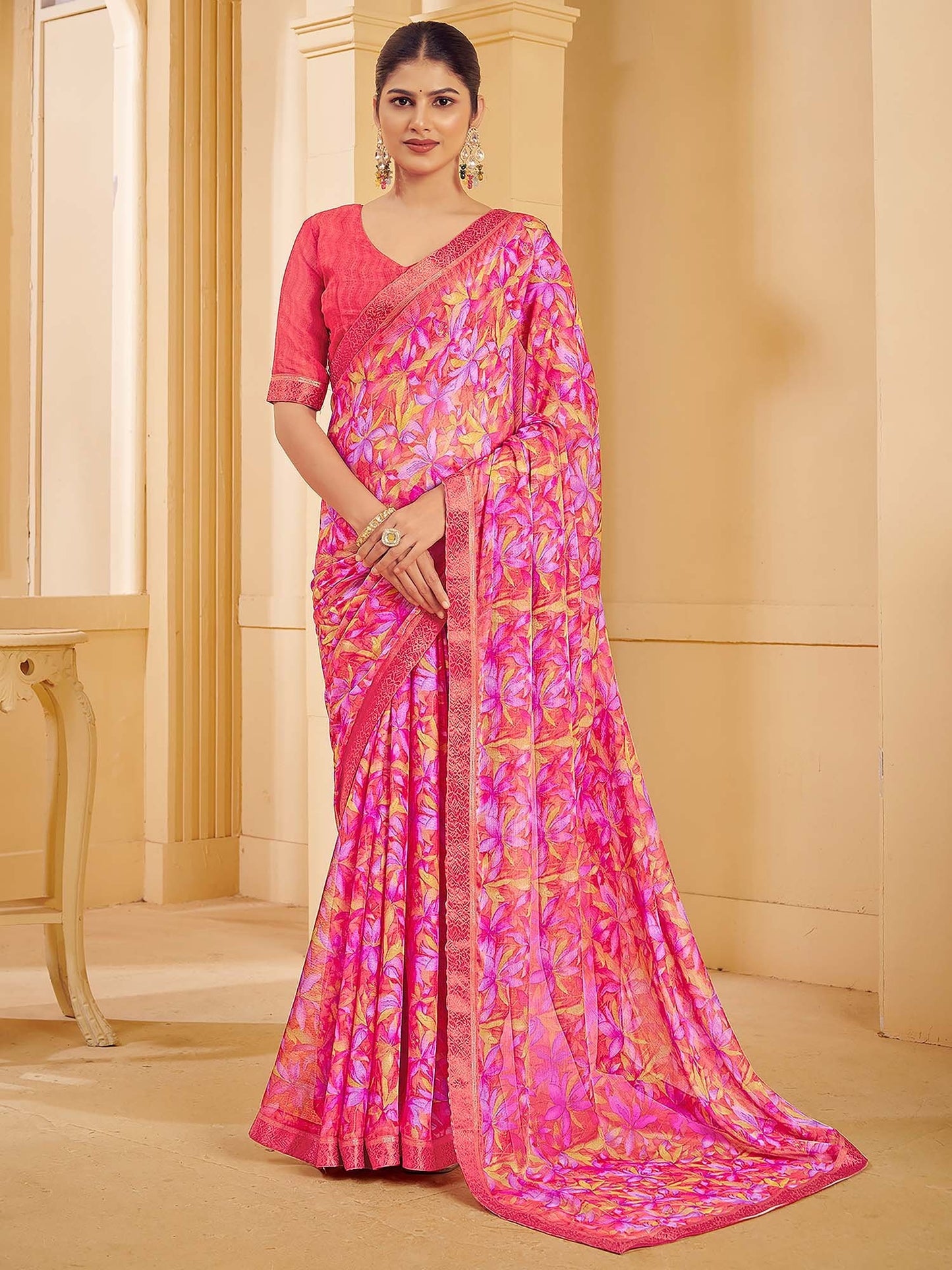 Pink Pink Sungudi Chiffon Printed Saree