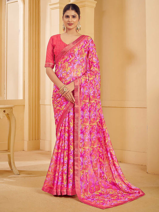 Pink Pink Sungudi Chiffon Printed Saree