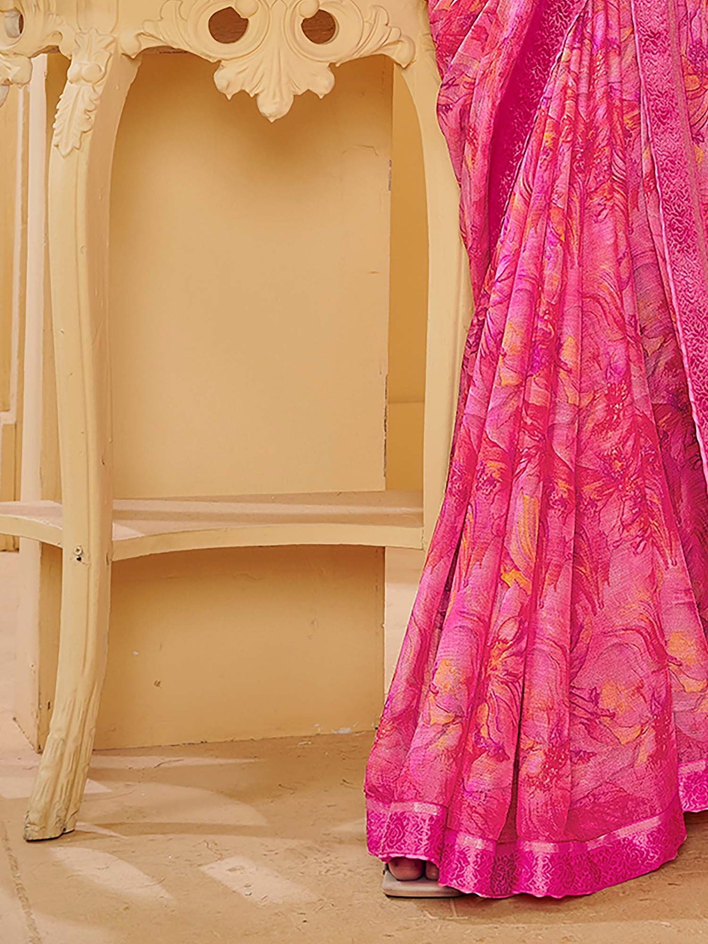 Pink Sungudi Chiffon Printed Saree