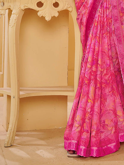 Pink Sungudi Chiffon Printed Saree