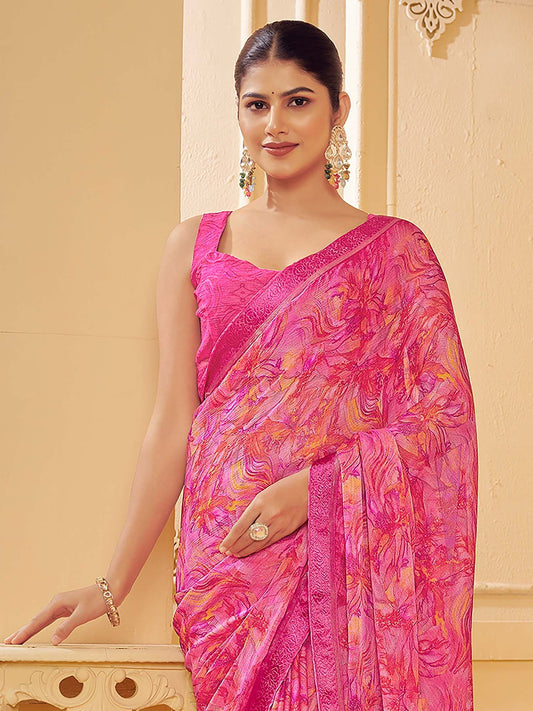 Pink Pink Sungudi Chiffon Printed Saree