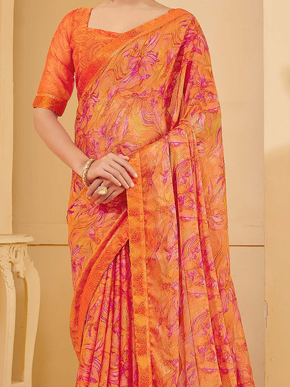 Orange Sungudi Chiffon Printed Saree