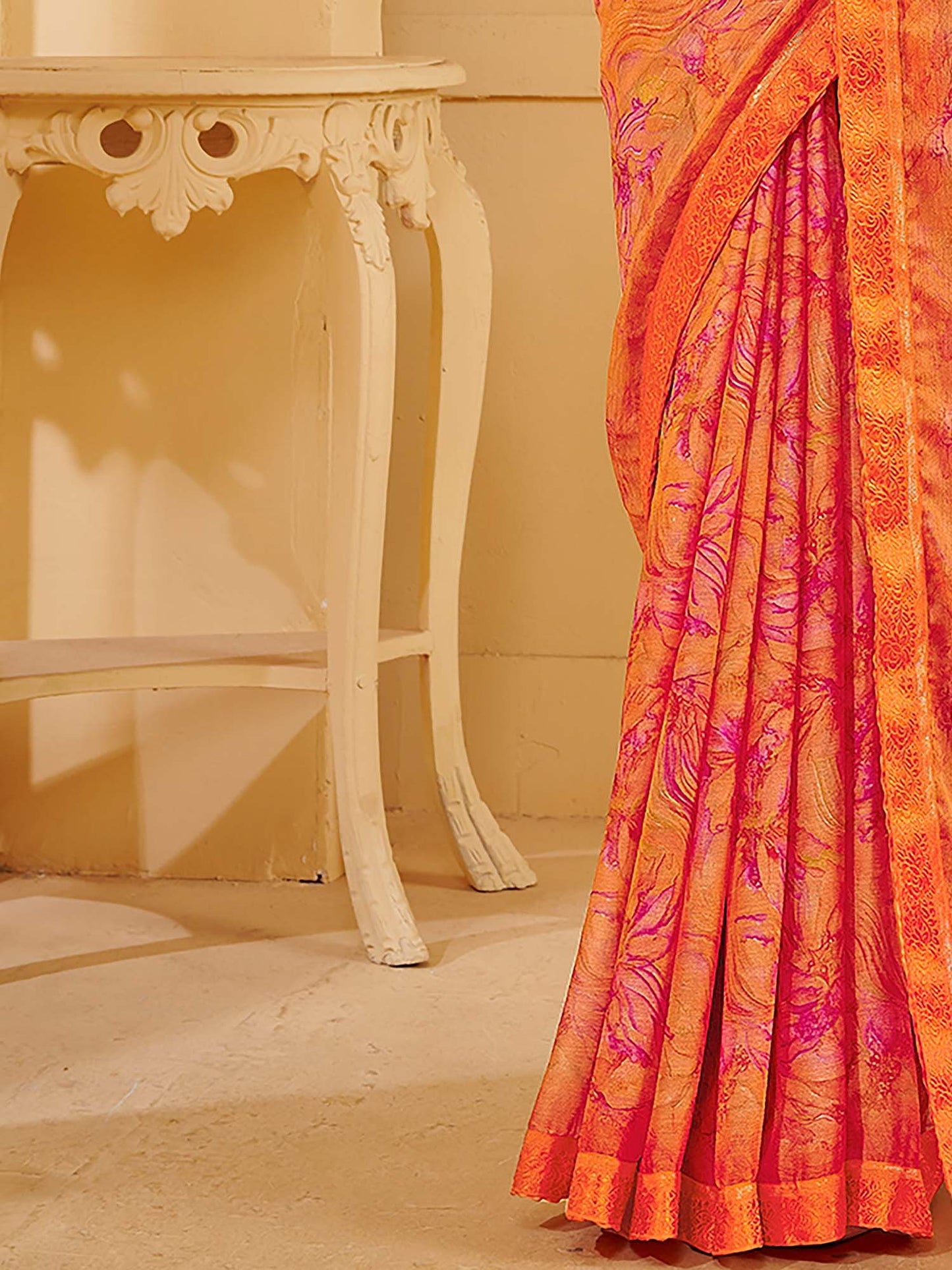 Orange Sungudi Chiffon Printed Saree