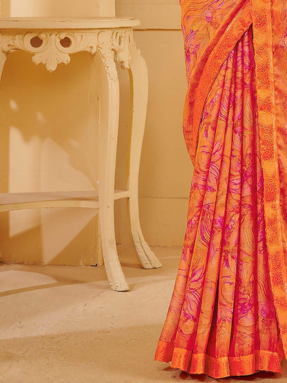 Orange Sungudi Chiffon Printed Saree