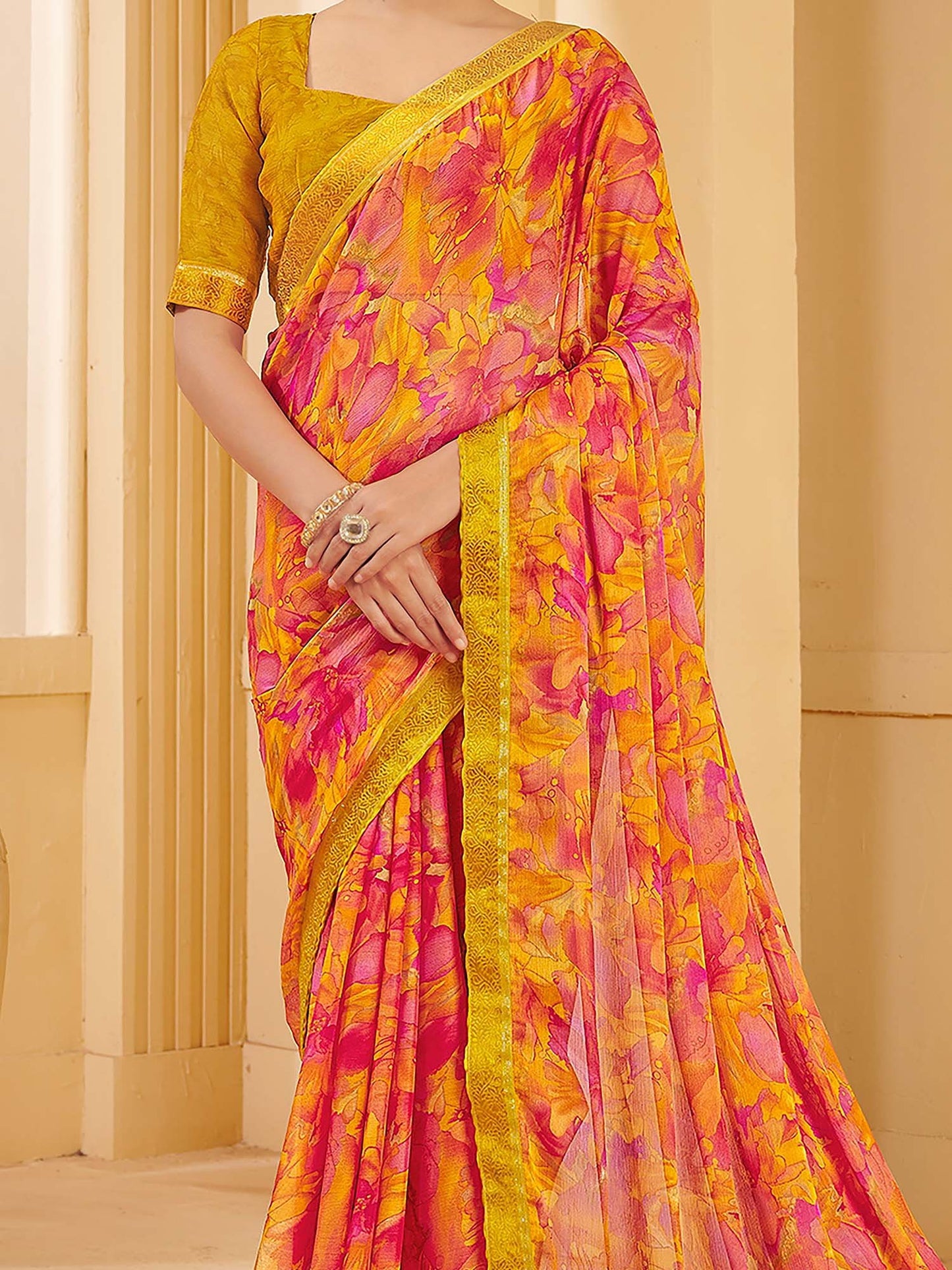 Pink Sungudi Chiffon Printed Saree