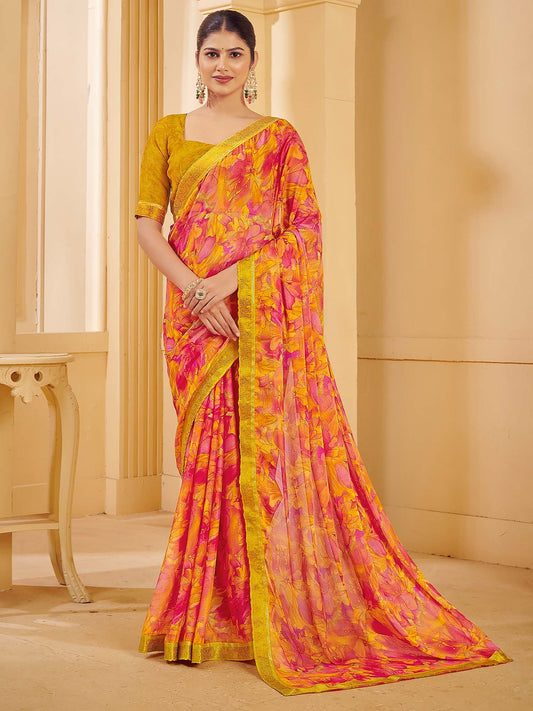 Pink Pink Sungudi Chiffon Printed Saree