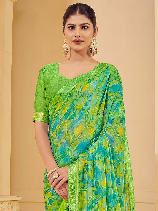 Green Light Sungudi Chiffon Printed Saree
