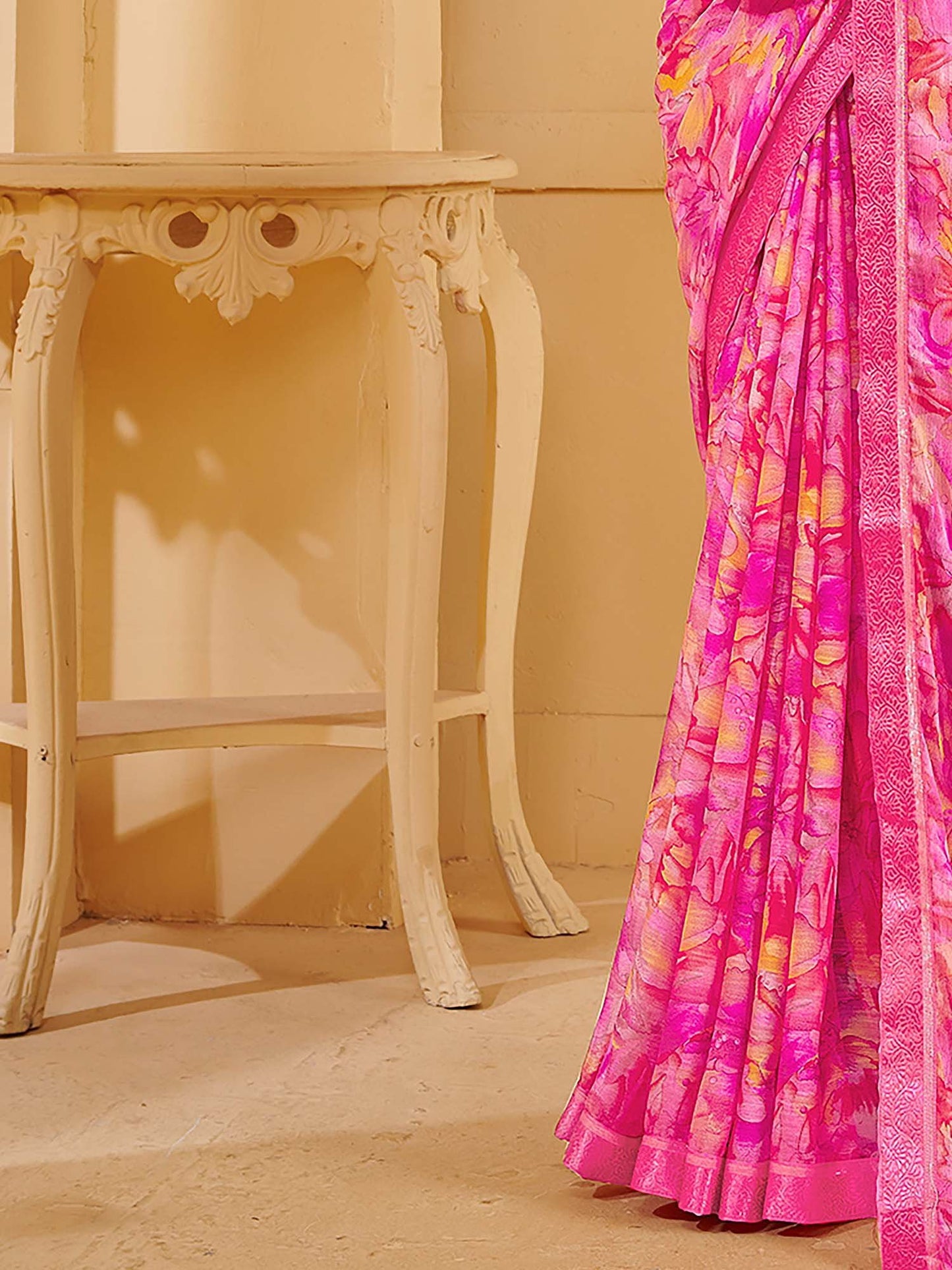 Pink Sungudi Chiffon Printed Saree