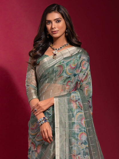 Light Party Wear Linen Blend Embellished Saree