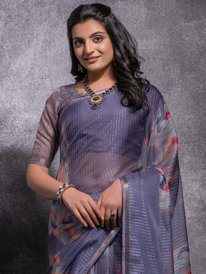 Lavendar Sungudi Linen Blend Woven Saree