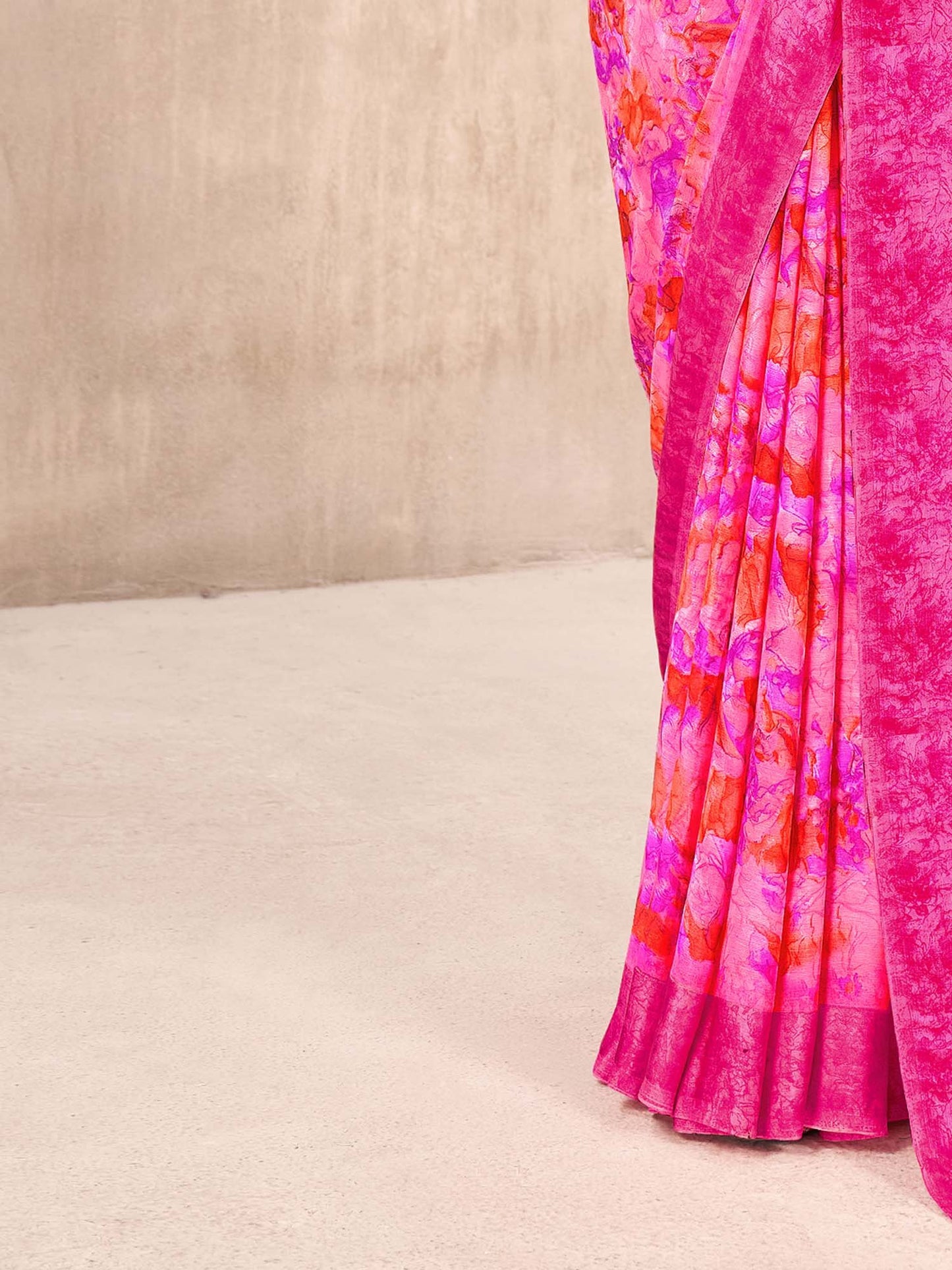 Pink Bagru Chiffon Printed Saree