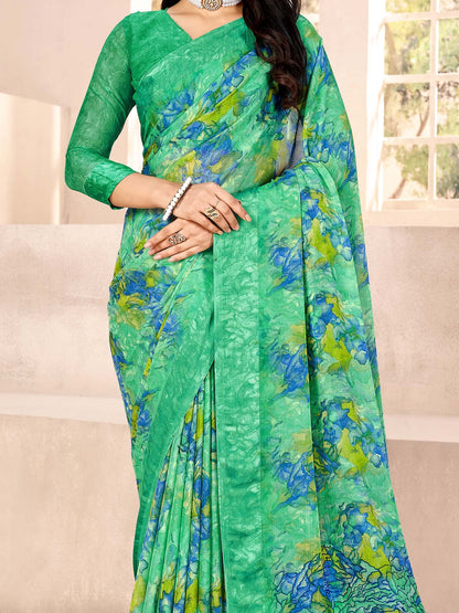 Light Bagru Chiffon Printed Saree