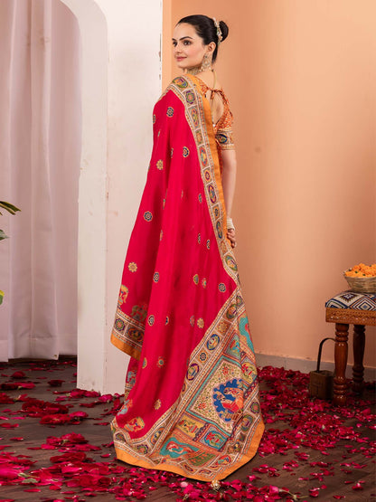 Pink Tussar Silk Blend Printed Saree