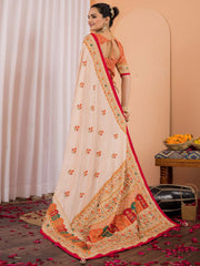 Cream Tussar Silk Blend Printed Saree