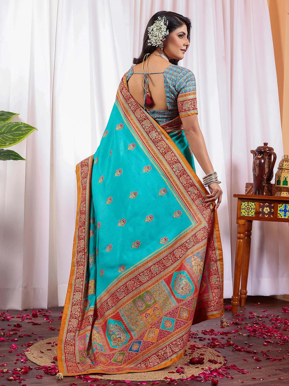 Light Tussar Silk Blend Printed Saree - The Dori Store