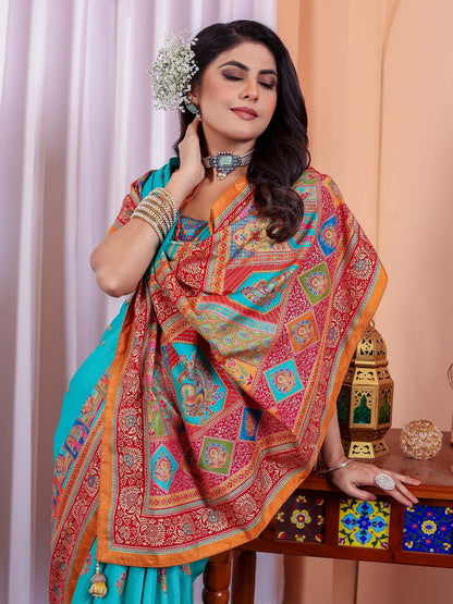 Light Tussar Silk Blend Printed Saree
