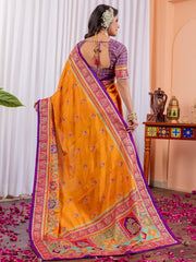 Yellow Tussar Silk Blend Printed Saree