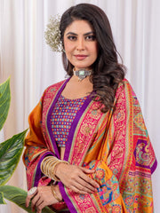 Yellow Tussar Silk Blend Printed Saree