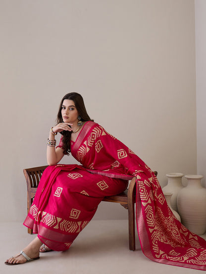 Pink Sungudi Silk Blend Printed Saree