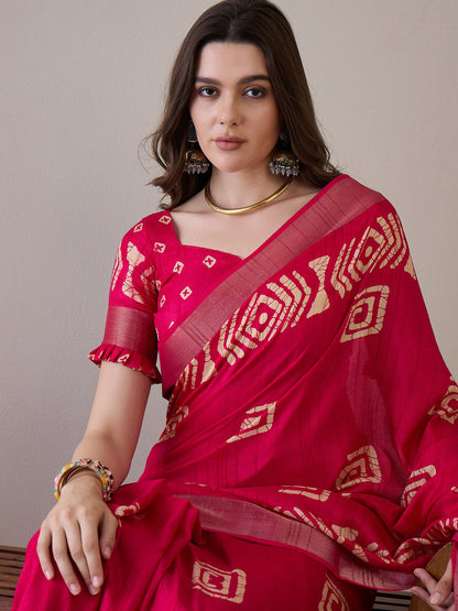Pink Sungudi Silk Blend Printed Saree