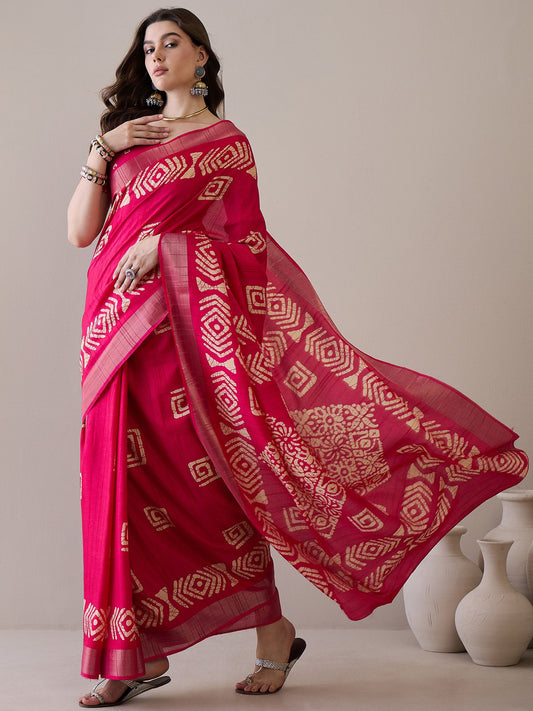 Pink Pink Sungudi Silk Blend Printed Saree