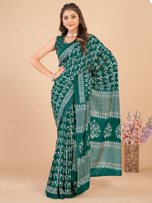 Green Green Bagru Dola Silk Printed Saree