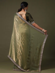 Olive Party Wear Net Embroidered Saree
