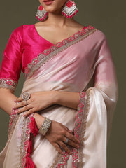 Cream Party Wear Net Embroidered Saree