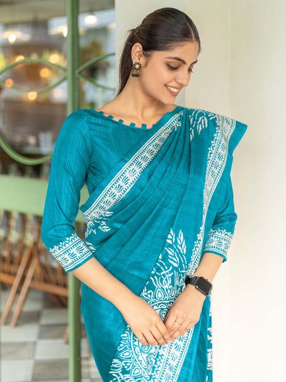 Light Bagru Dola Silk Printed Saree