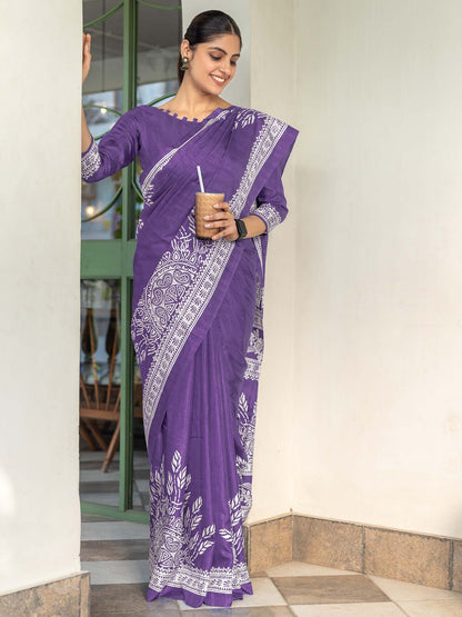 Lavendar Bagru Dola Silk Printed Saree