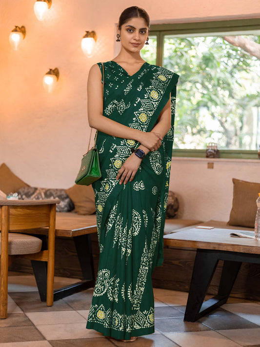 Green Green Bagru Dola Silk Printed Saree