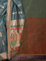 Teal Greyish Blue Paithani Tissue Festive Saree