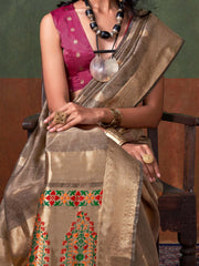 Beige Paithani Tissue Woven Saree