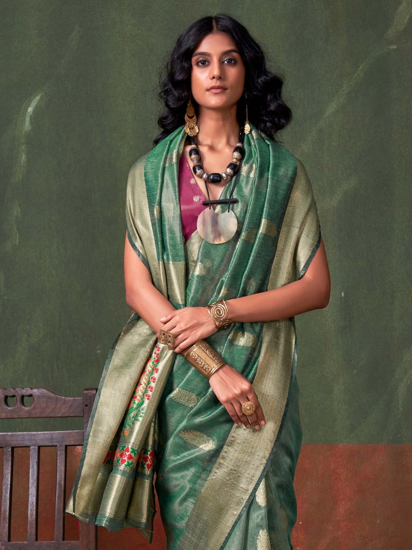 Teal Paithani Tissue Woven Saree