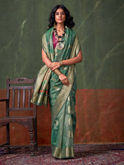 Green Teal Paithani Tissue Woven Saree