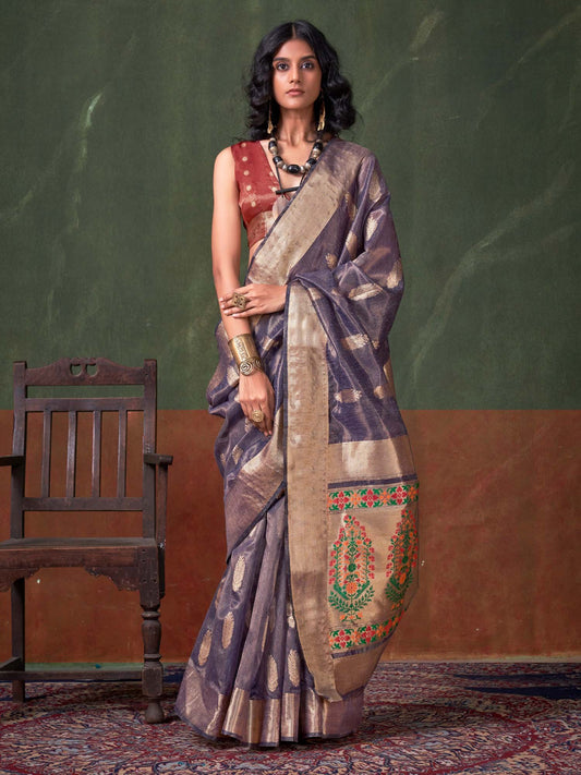 Lavender Lavendar Paithani Tissue Woven Saree