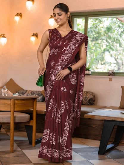 Maroon Maroon Bagru Dola Silk Printed Saree