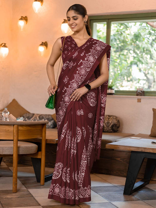 Maroon Maroon Bagru Dola Silk Printed Saree
