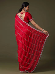 Red Party Wear Satin Silk Embellished Saree