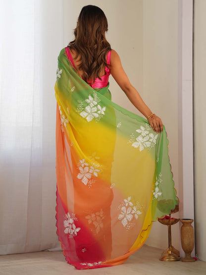 Orange Party Wear Georgette Embellished Saree