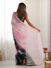 Pink Party Wear Georgette Embellished Saree - The Dori Store