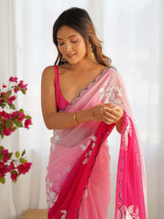 Pink Party Wear Georgette Embellished Saree - The Dori Store