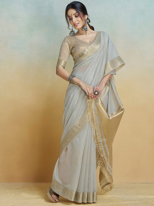 Grey Off Uppada Cotton Blend Woven Saree