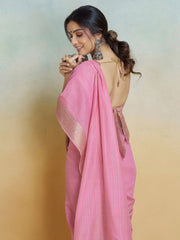 Pink Uppada Cotton Blend Woven Saree