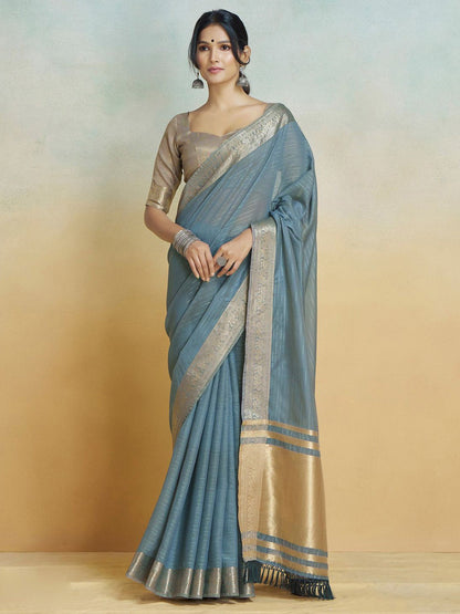 Grey Grey Uppada Cotton Blend Woven Saree