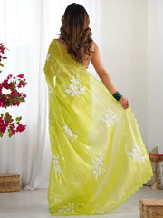 Lime Party Wear Organza Embellished Saree