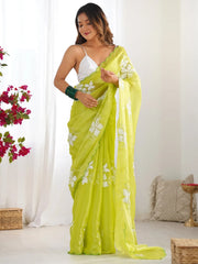 Green Lime Party Wear Organza Embellished Saree