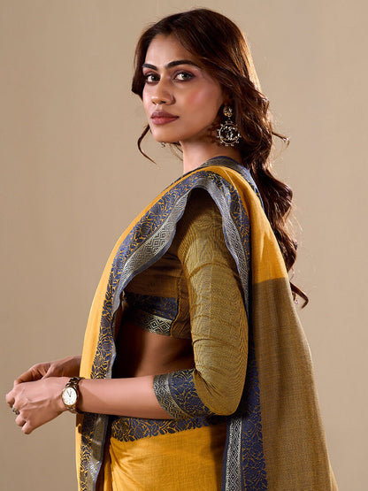 Yellow Uppada Cotton Blend Woven Saree