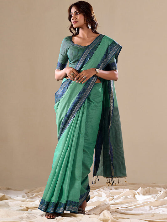 Green Teal Uppada Cotton Blend Woven Saree